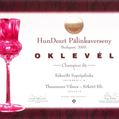 Pálinka Champion díj